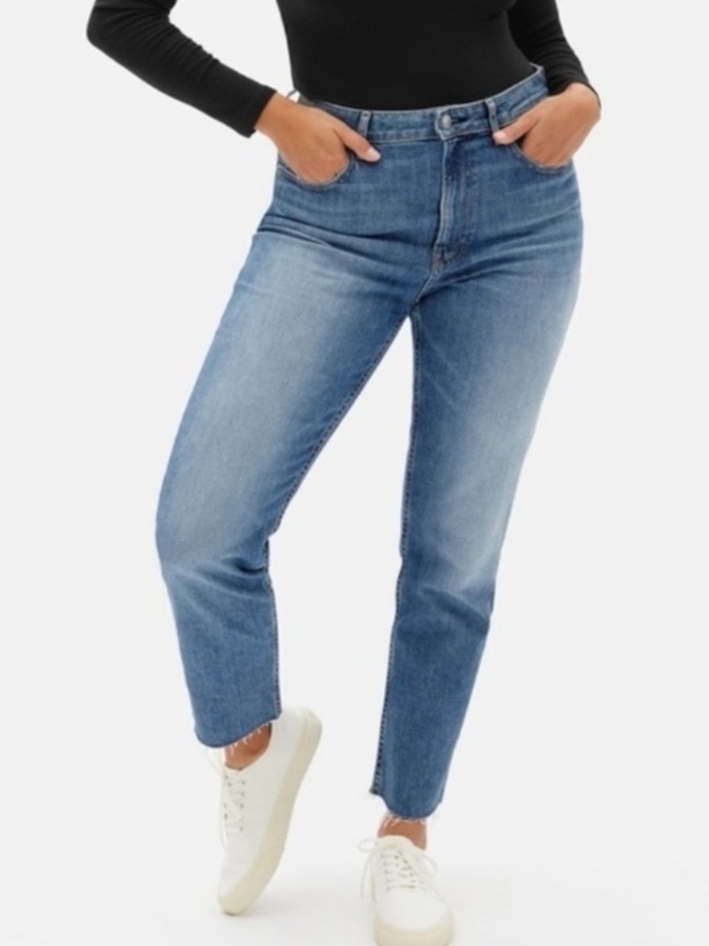 Everlane The Cheeky Jean Raw Hem High Rise Crop Jeans Size 30 Straight Leg Blue